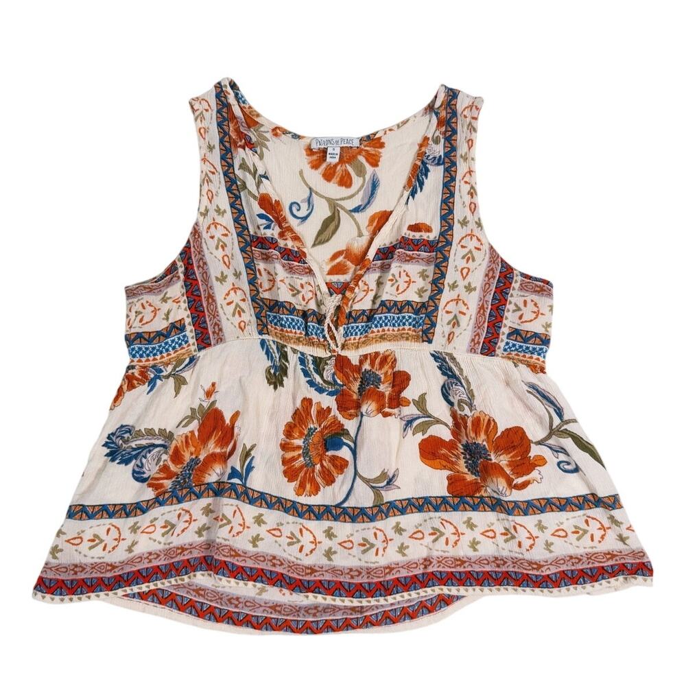 Patrons of Peace Floral Babydoll Tank Top Size Small Orange Boho Indie Hippie - Picture 2 of 10